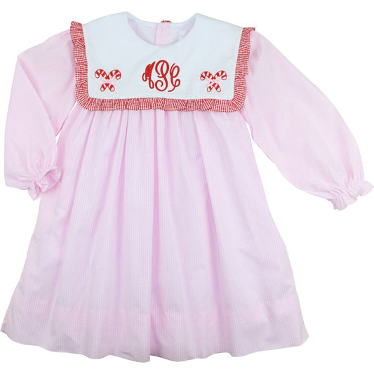 Pink Gingham Embroidered Candy Cane Dress