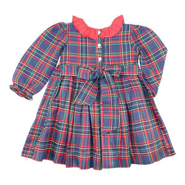 Navy And Red Plaid Smocked Dress