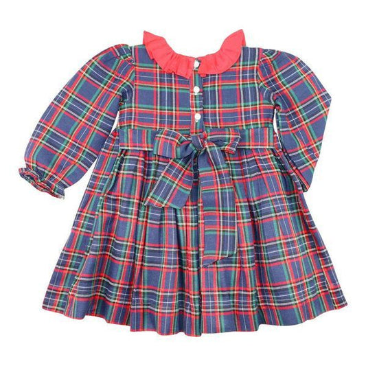 Navy And Red Plaid Smocked Dress