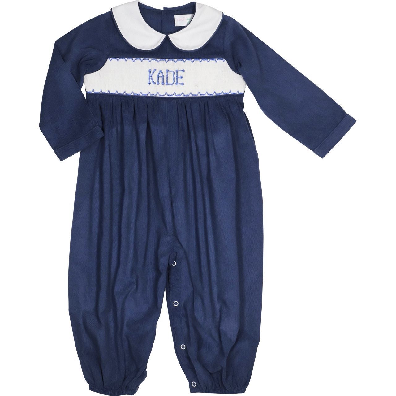 Navy Corduroy Custom Smocked Long Romper