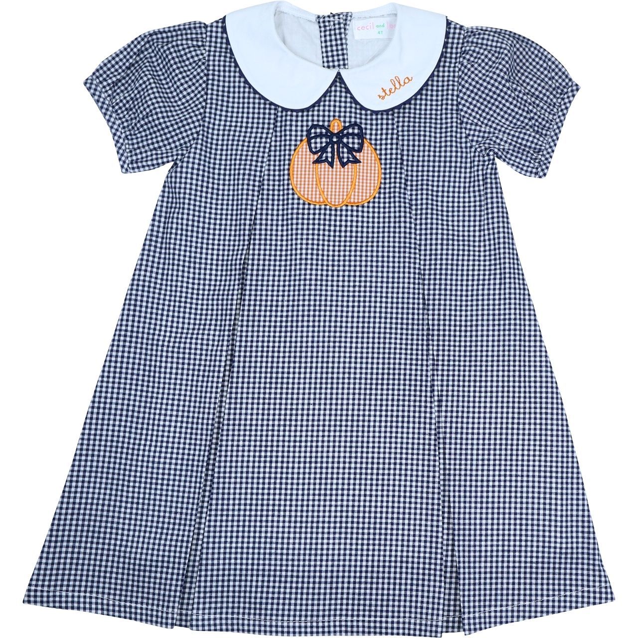 Navy Gingham Applique Pumpkin Dress