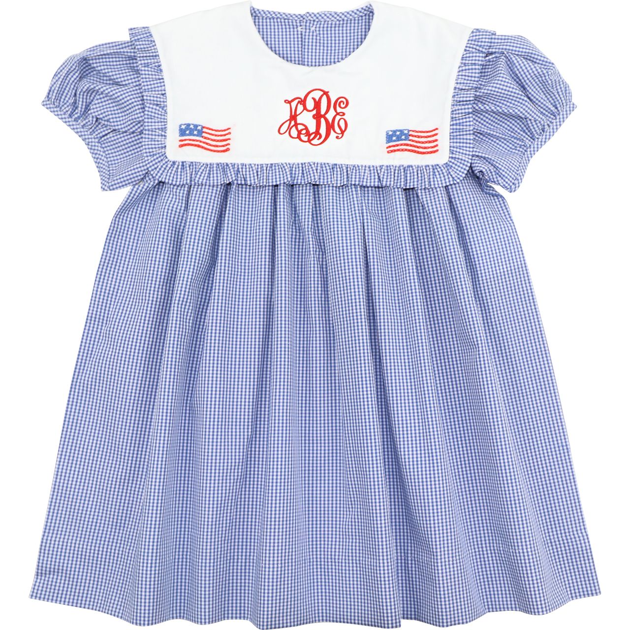 Navy Gingham Embroidered Flag Dress
