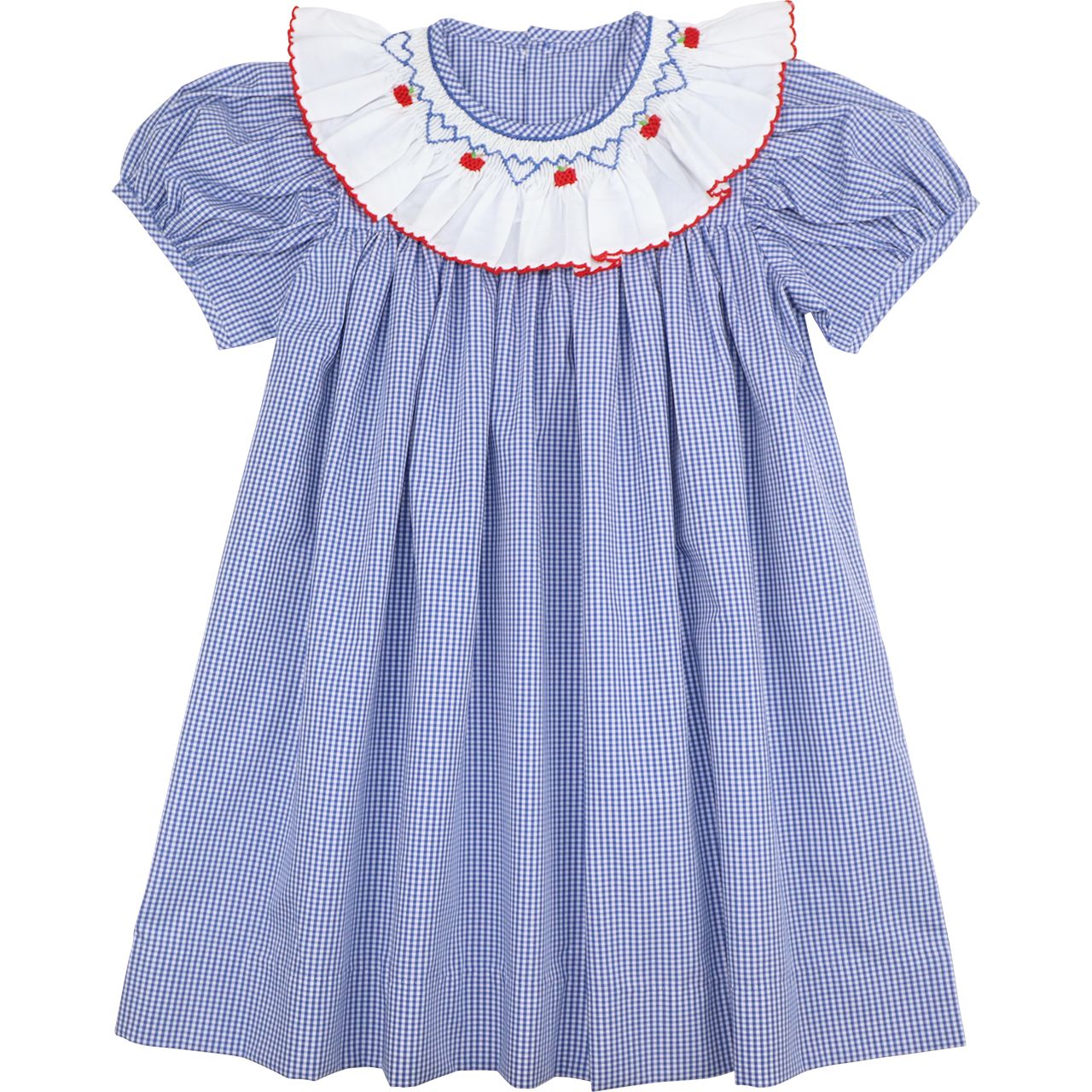 Navy Gingham Smocked Apples Dress