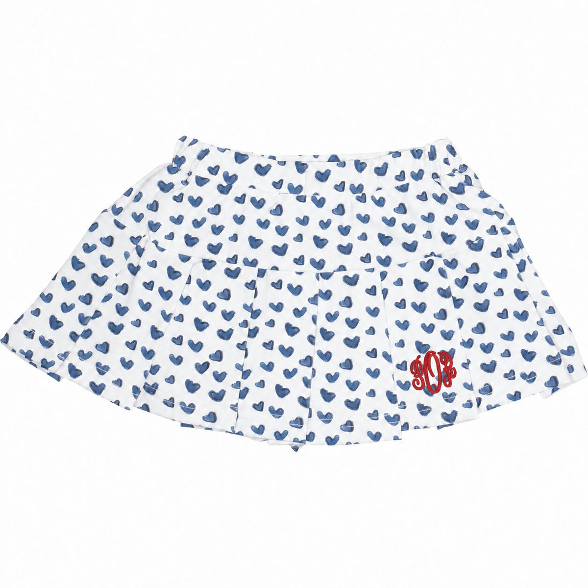 Navy Heart Print Knit Tennis Skirt with red monogram1
