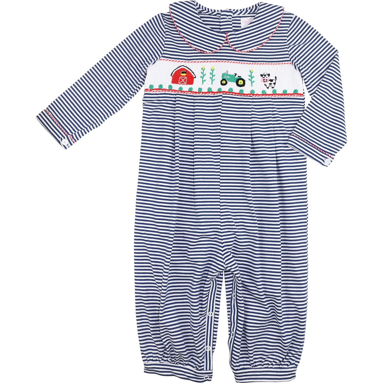 Navy Knit Smocked Farm Long Romper