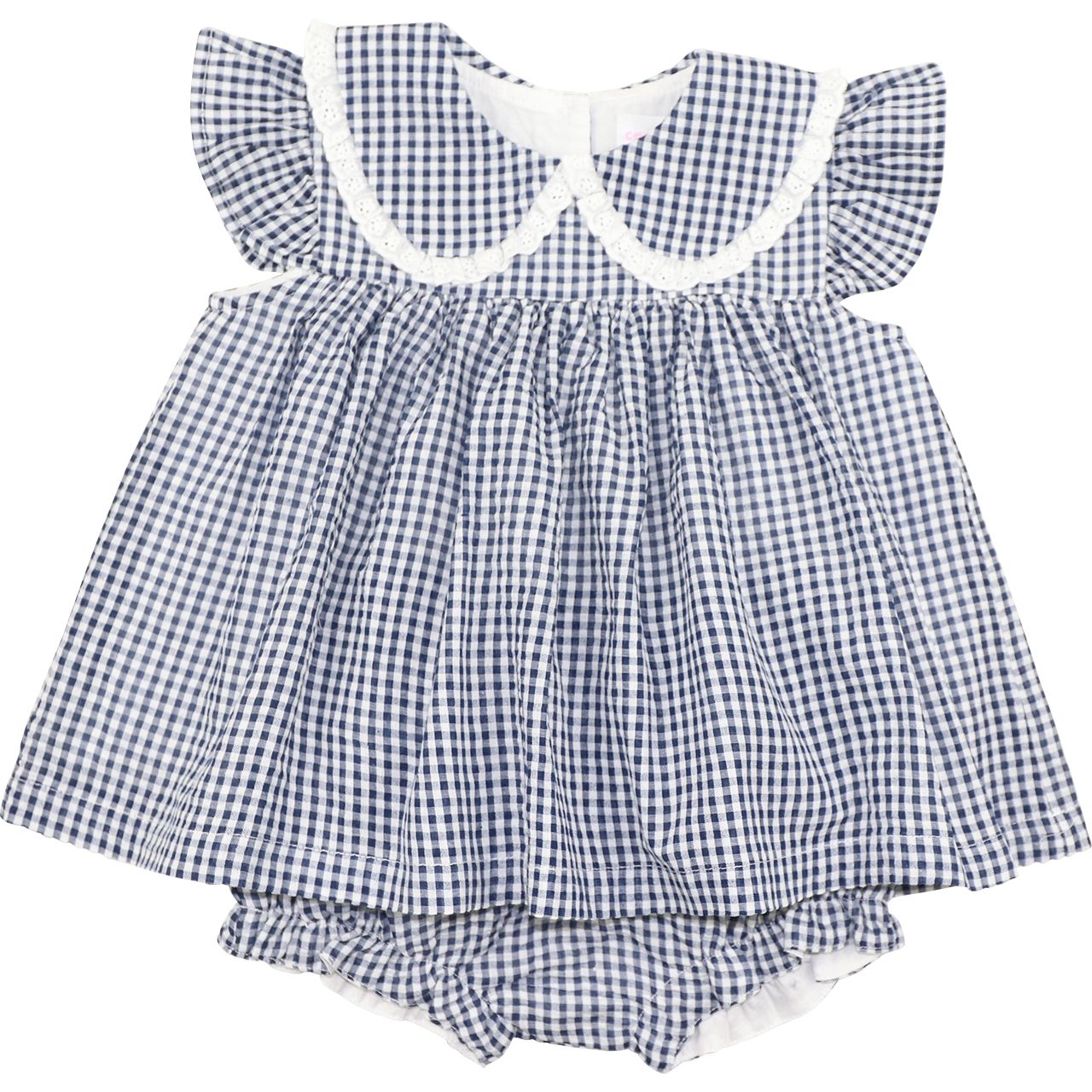 Navy Seersucker Angel Sleeve Diaper Set