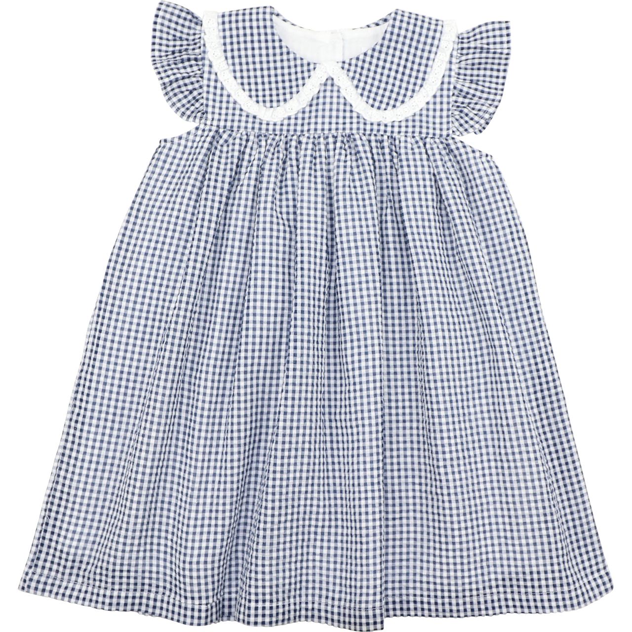 Navy Seersucker Angel Sleeve Dress