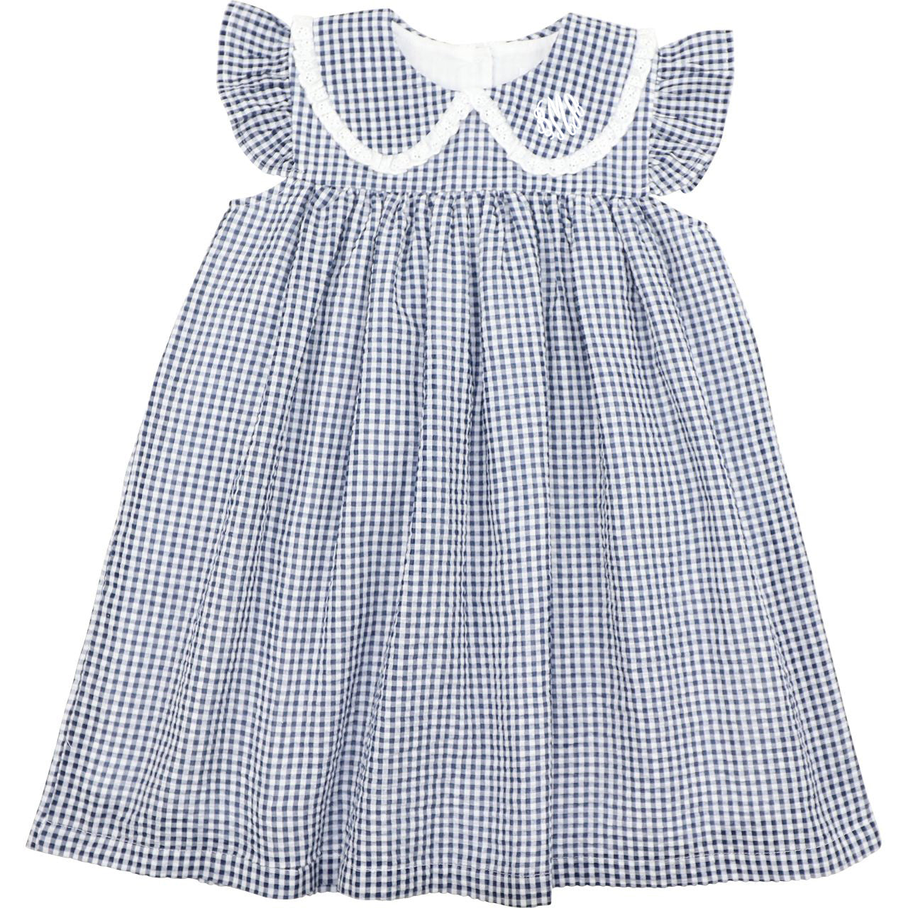 Navy Seersucker Angel Sleeve Dress2
