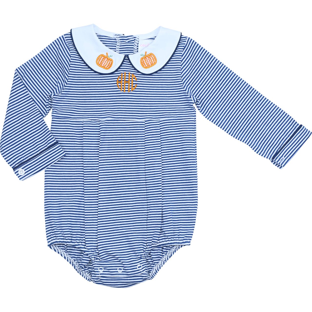 Navy Stripe Knit Applique Pumpkin Bubble