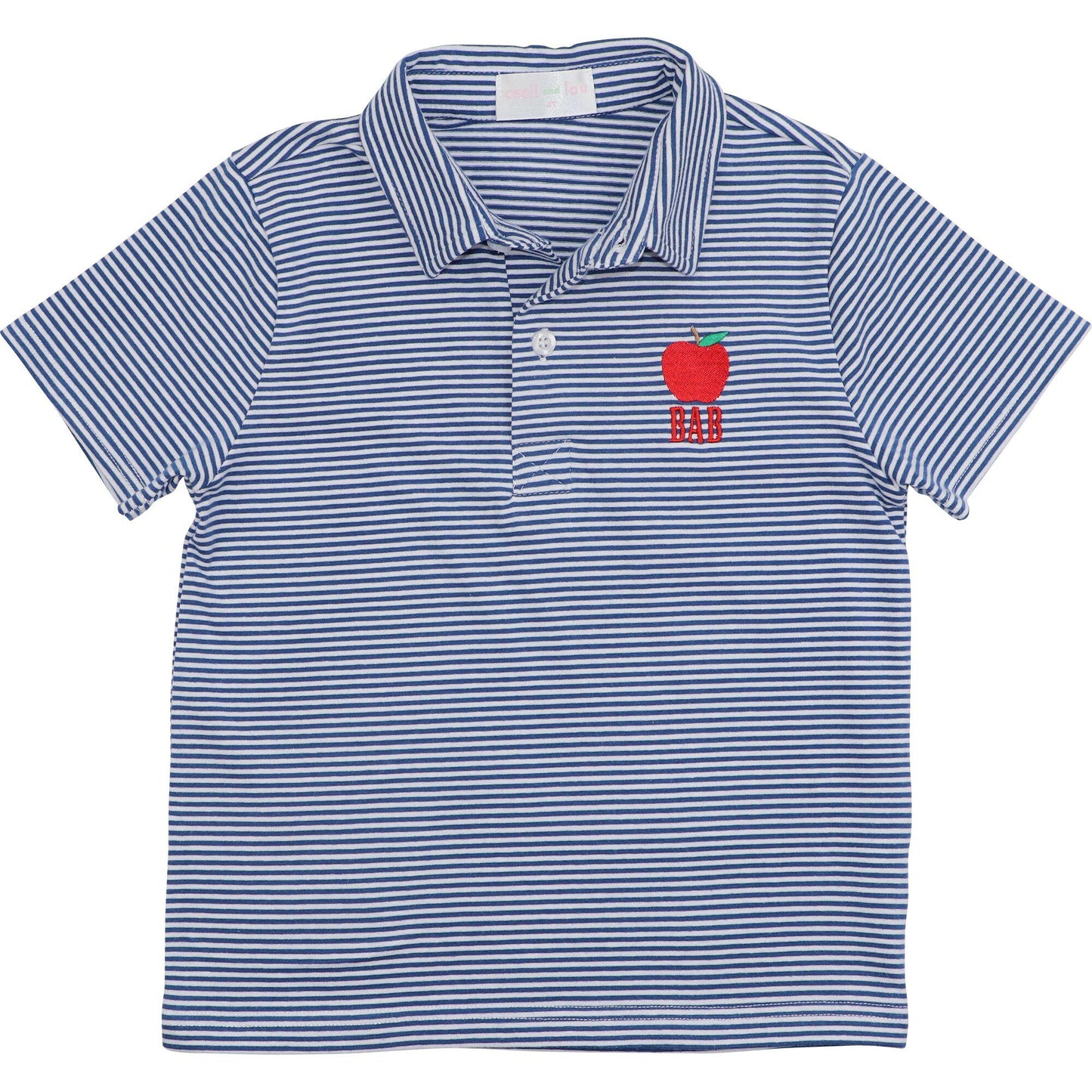 Navy Stripe Knit Embroidered Apple Polo Shirt