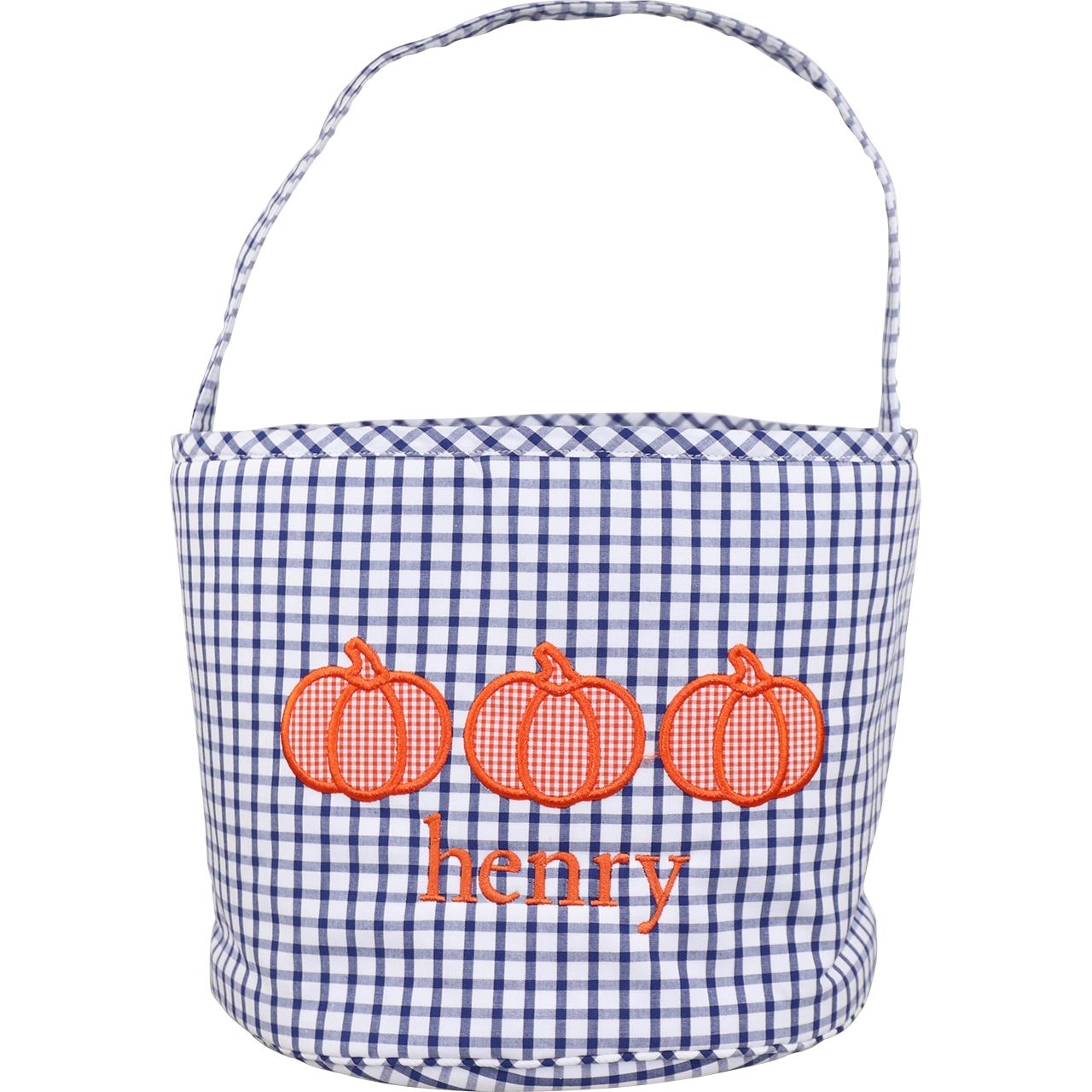 Navy Windowpane Applique Pumpkin Bucket