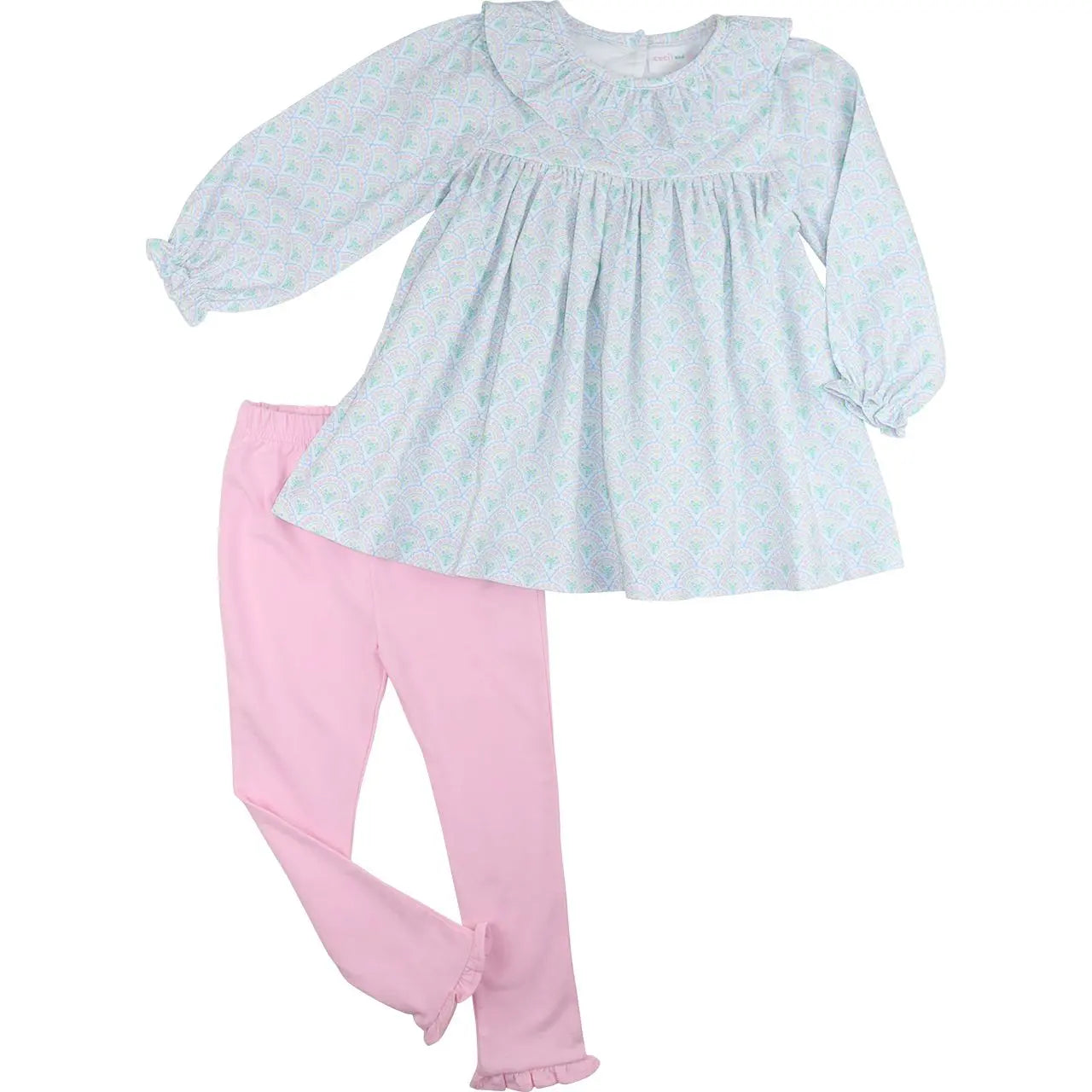 Pink and Green Floral Corduroy Legging Set