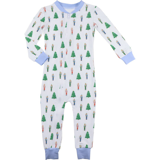 Nutcracker And Christmas Tree Print Knit Zipper Pajamas