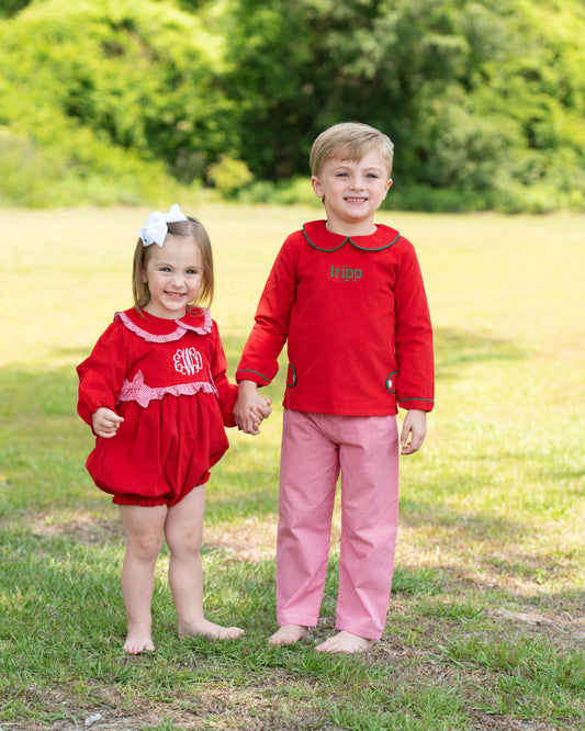 Red And Green Corduroy Gingham Pant Set