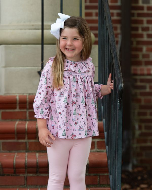 Pink Christmas Print Knit Legging Set