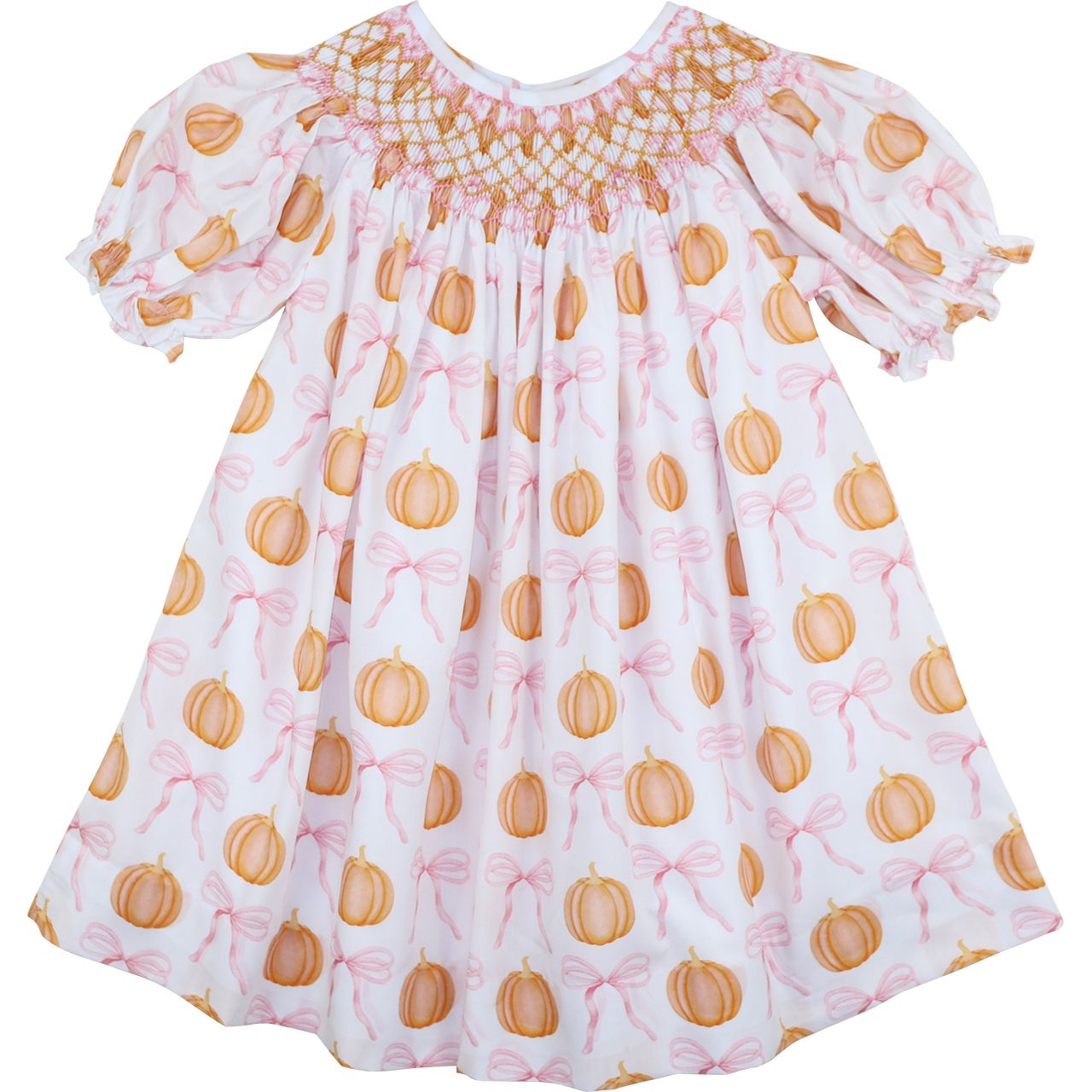Orange Smocked Pumpkin And Bow Dress