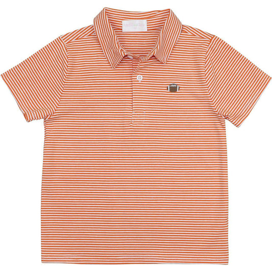 Orange Striped Knit Embroidered Football Polo Shirt