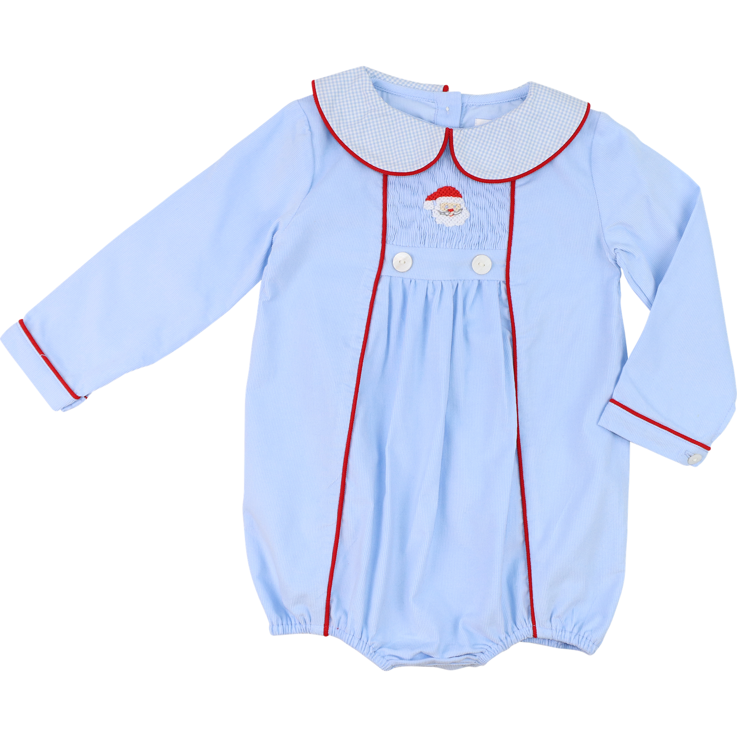 Blue And Red Corduroy Smocked Santa Bubble
