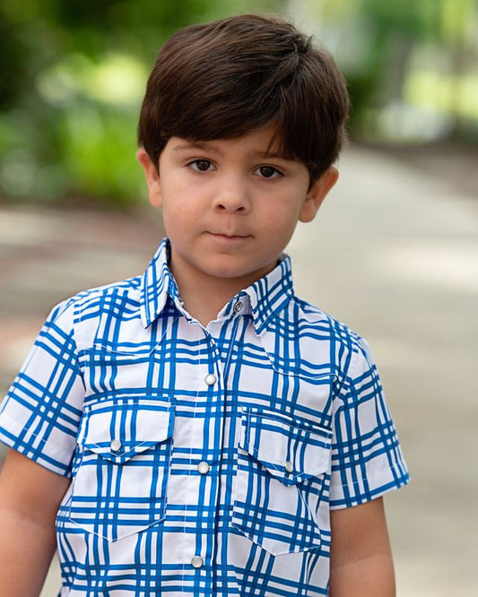 Blue Plaid Pearl Snap Shirt