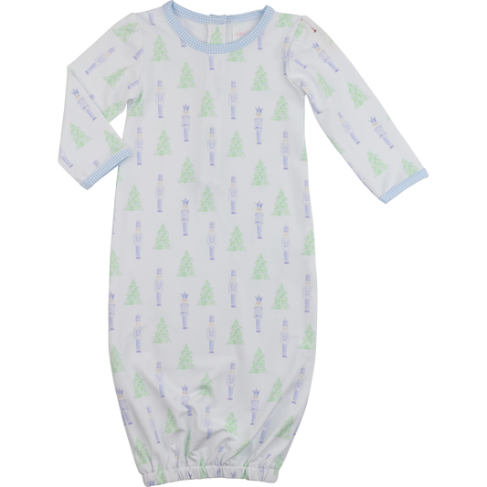 Green And Blue Knit Nutcracker And Christmas Tree Baby Gown