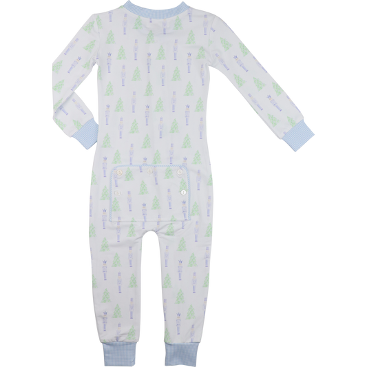 Green And Blue Knit Nutcracker And Christmas Tree Zipper Pajamas