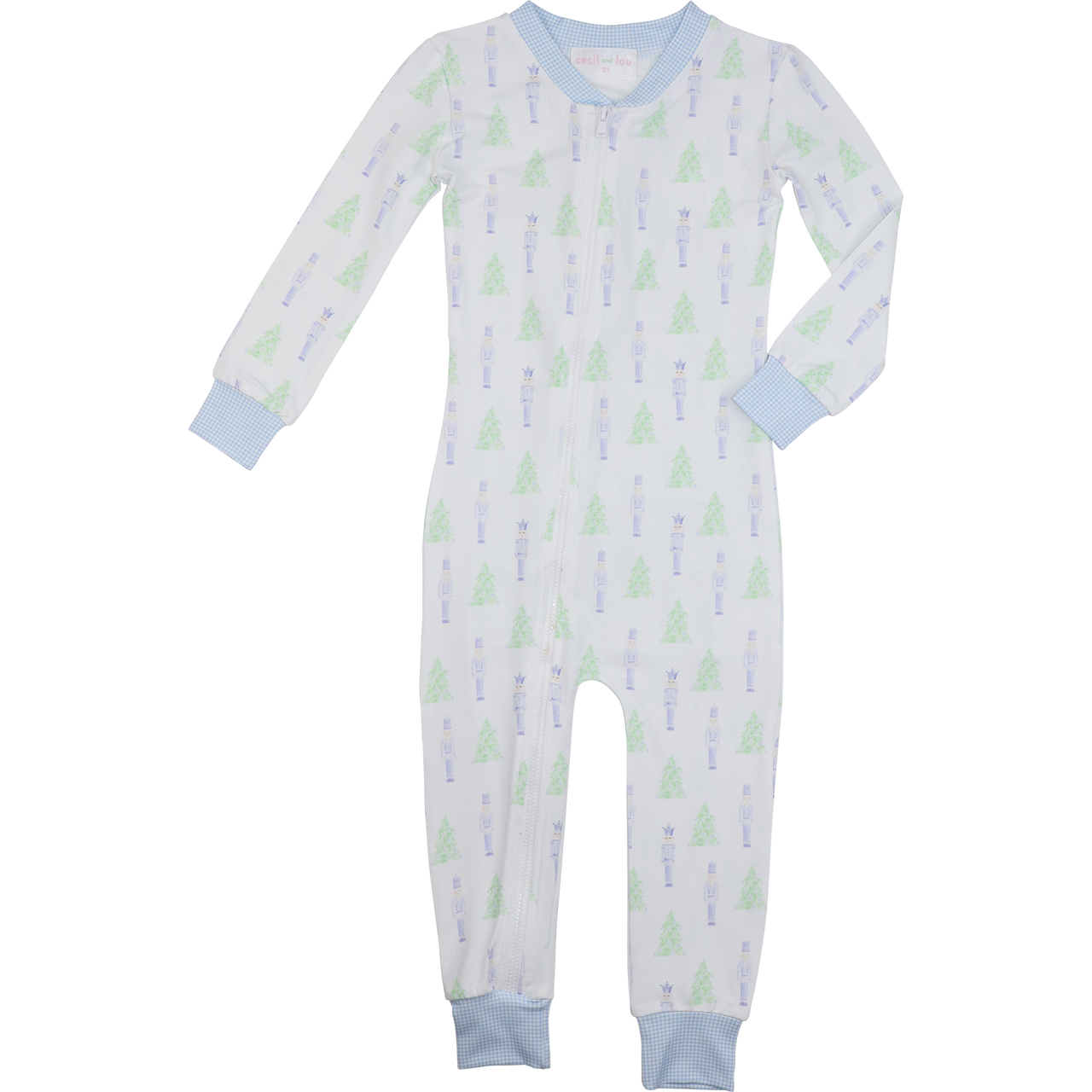 Green And Blue Knit Nutcracker And Christmas Tree Zipper Pajamas