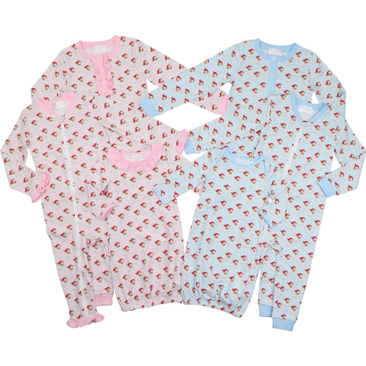 Pink Gingham Knit Santa Print Baby Gown