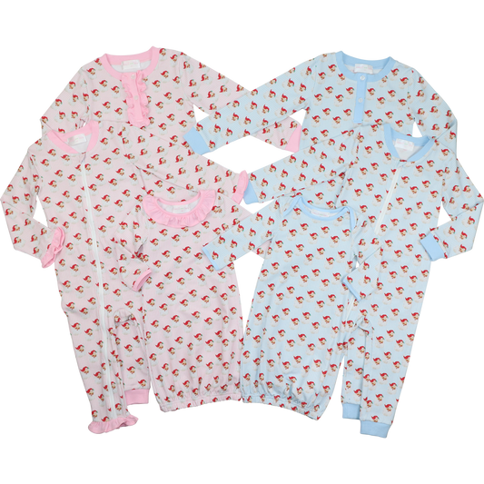 Pink Gingham Knit Santa Print Baby Gown