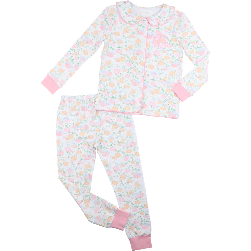 pastel knit pumpkin patch pajamas