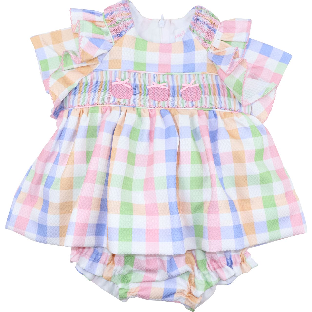 Pastel Plaid Smocked Pumpkin Diaper Set