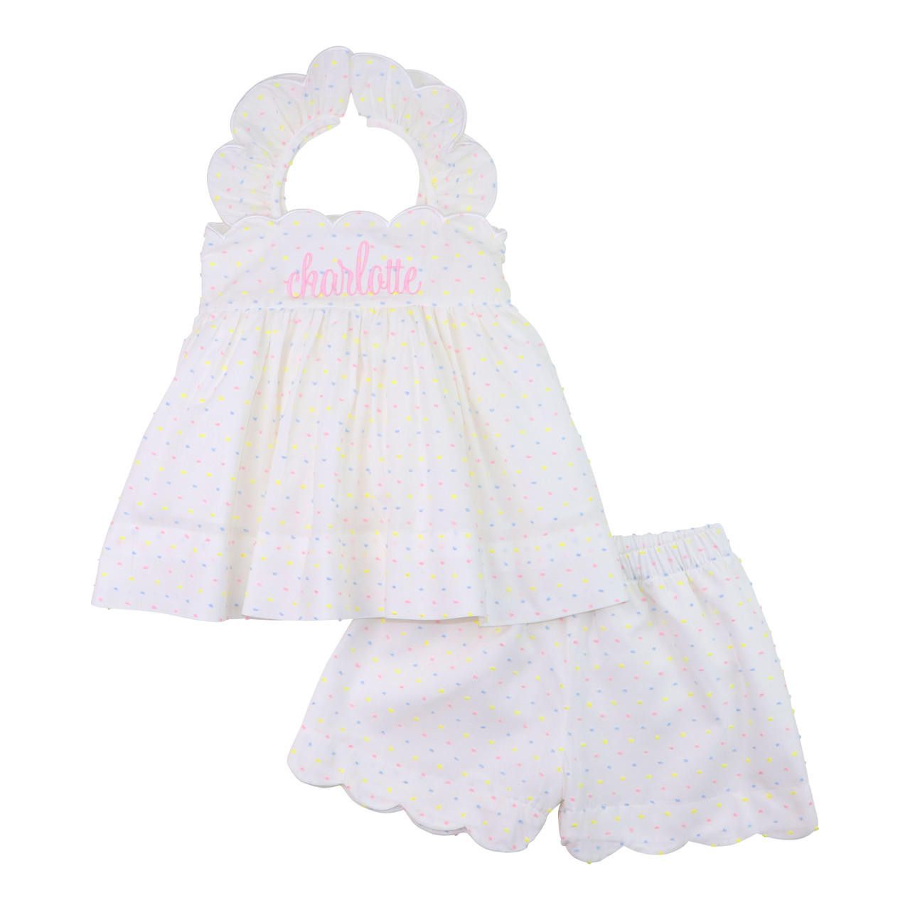 Pastel Swiss Dot Scalloped Short Set