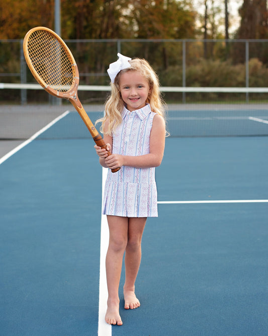 Pink And Blue Bow Striped Knit Tennis Dress