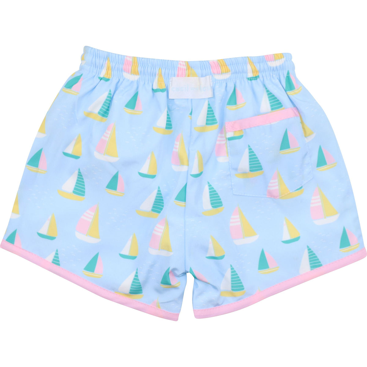 Pink And Blue Sailboat Swim Trunks