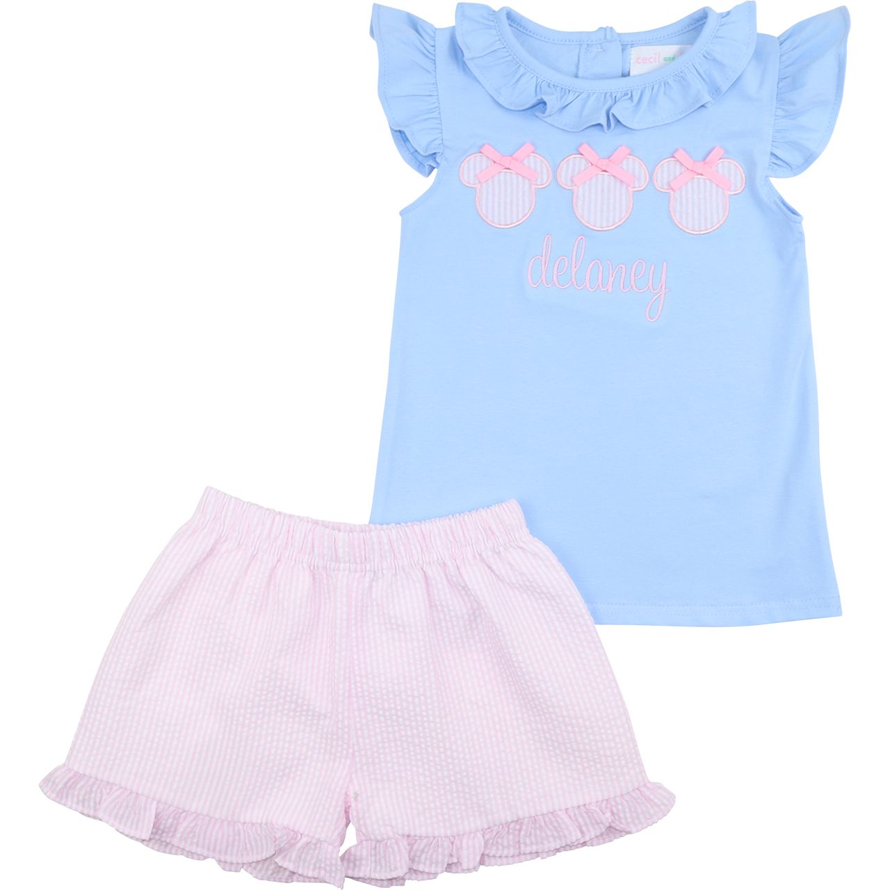 Pink And Blue Seersucker Mouse Ears Short Set