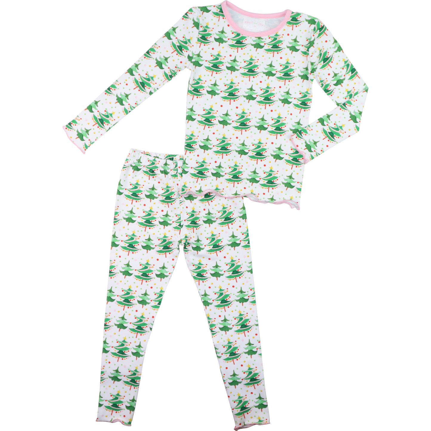 Pink And Green Knit Christmas Tree Pajamas