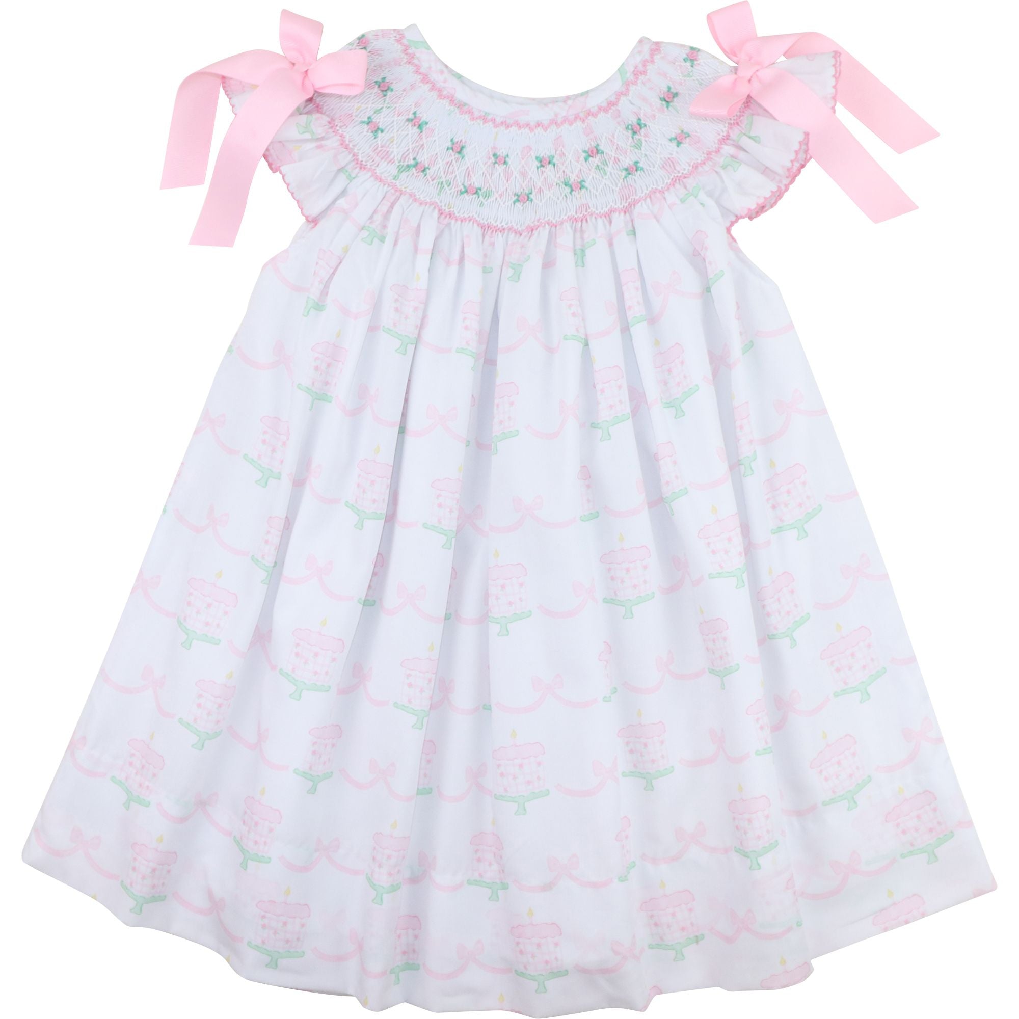 smocked 1st birthday dress Pink And Green Cake Bow Size 12M Color:M-Royal Blue Cool iron if needed collection-shop-all Puff Sleeve Poplin Flare
