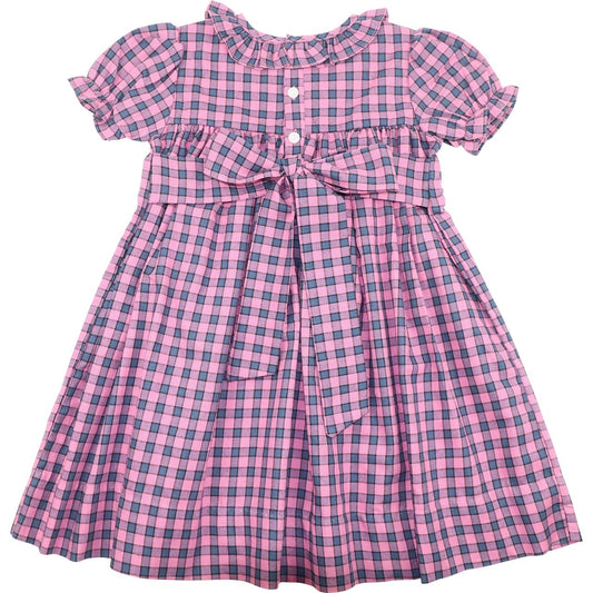 Pink And Navy Check Dress Back