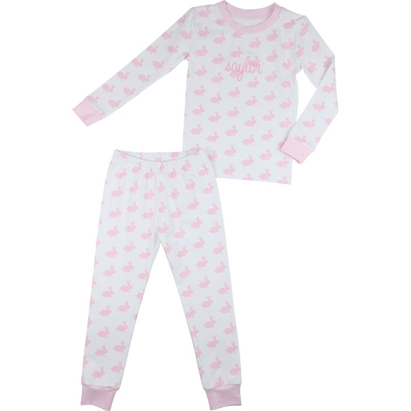 Pink And White Bunny Print Knit Pajamas