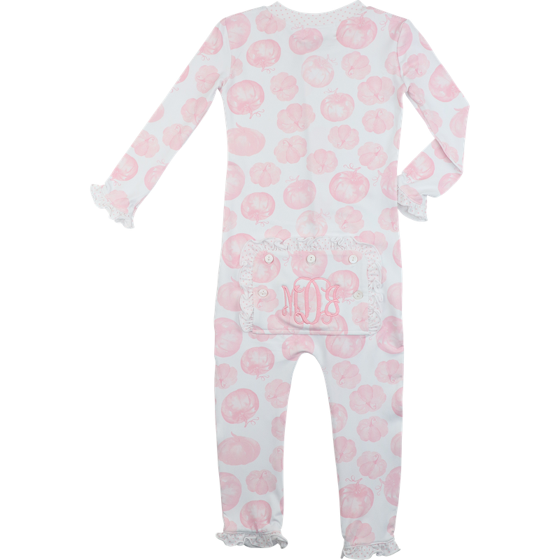 Pink and white knit pumpkin zipper pajamas
