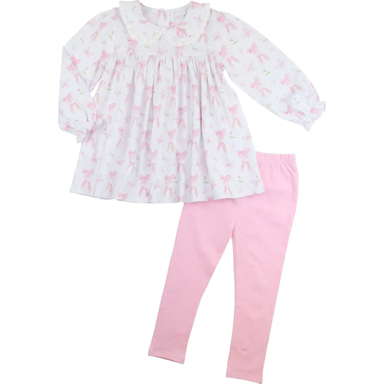 Pink Ballet and Bow Knit Legging Set