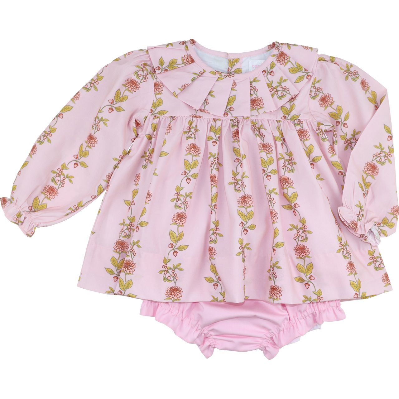 Pink floral diaper set outfit with on a white background