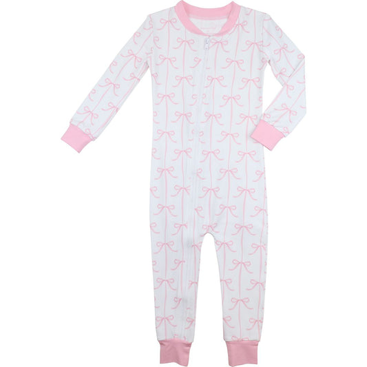 Pink Bow Knit Zipper Pajamas