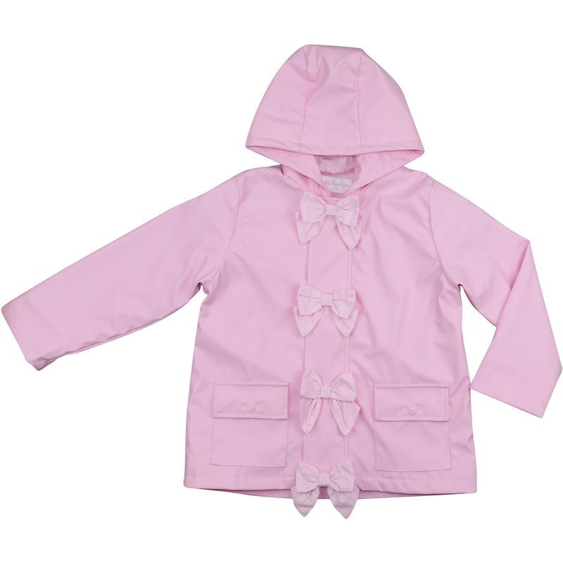 Cecil & Lou girls' Pink Bow Raincoat with four gingham bows and front pockets