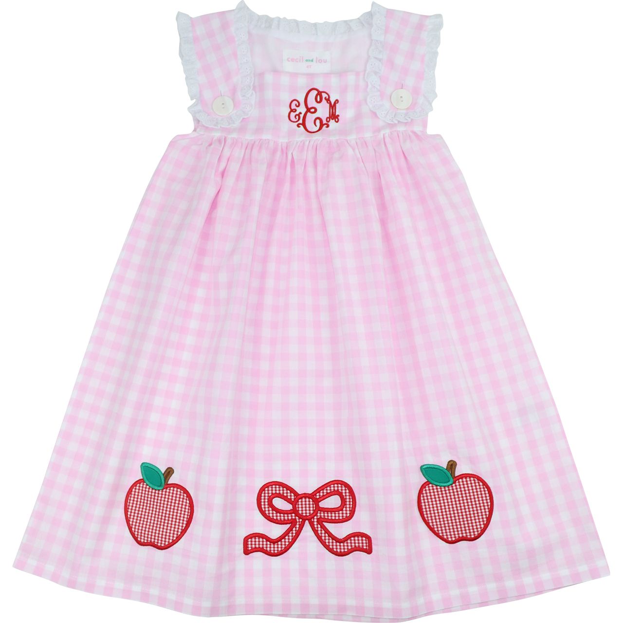 Pink Check Applique Apple And Bow Dress