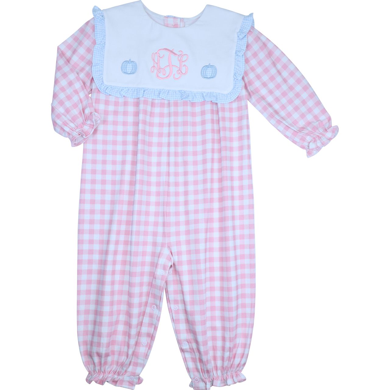Pink Check Applique Knit Pumpkin Long Bubble