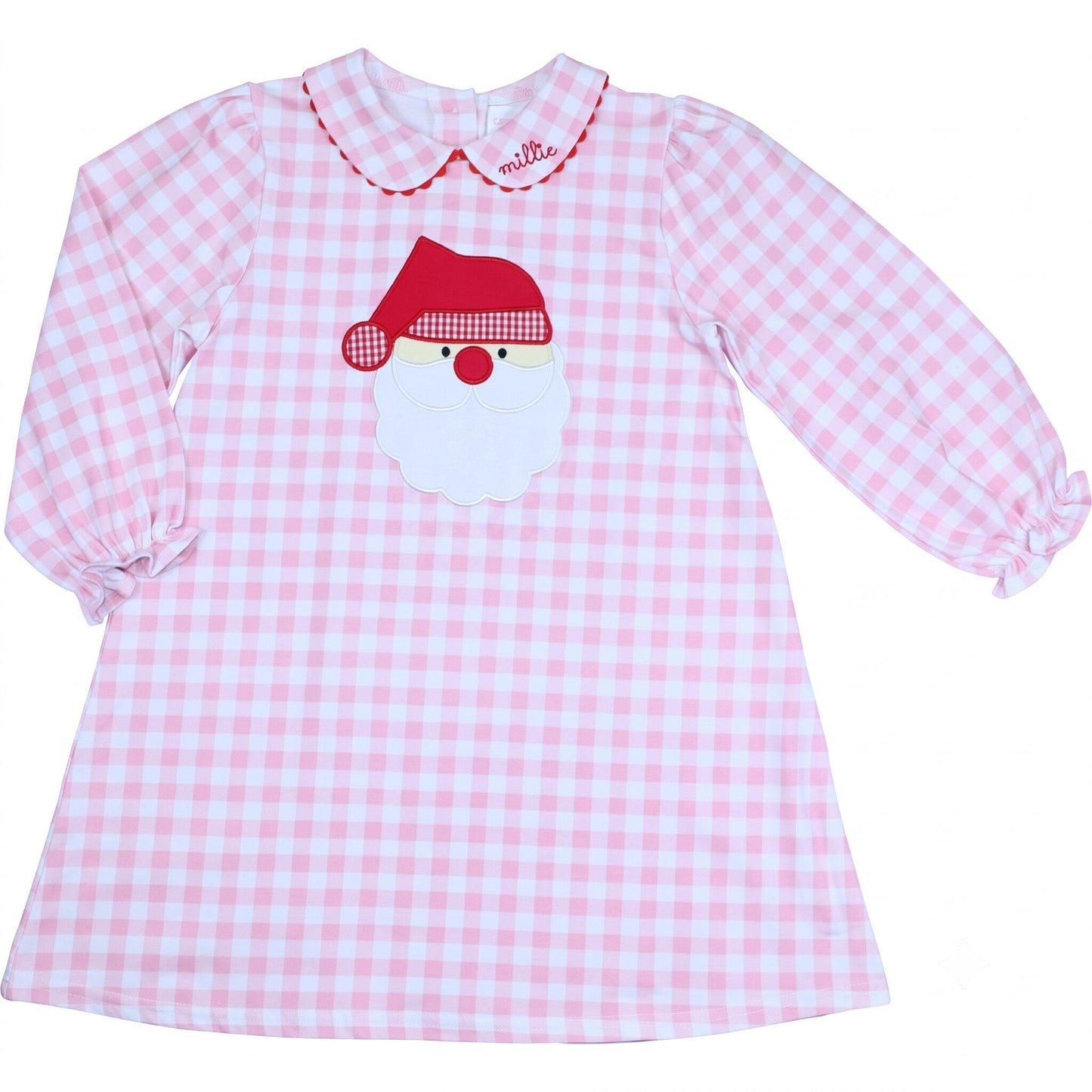 Pink Check Knit Applique Santa Dress