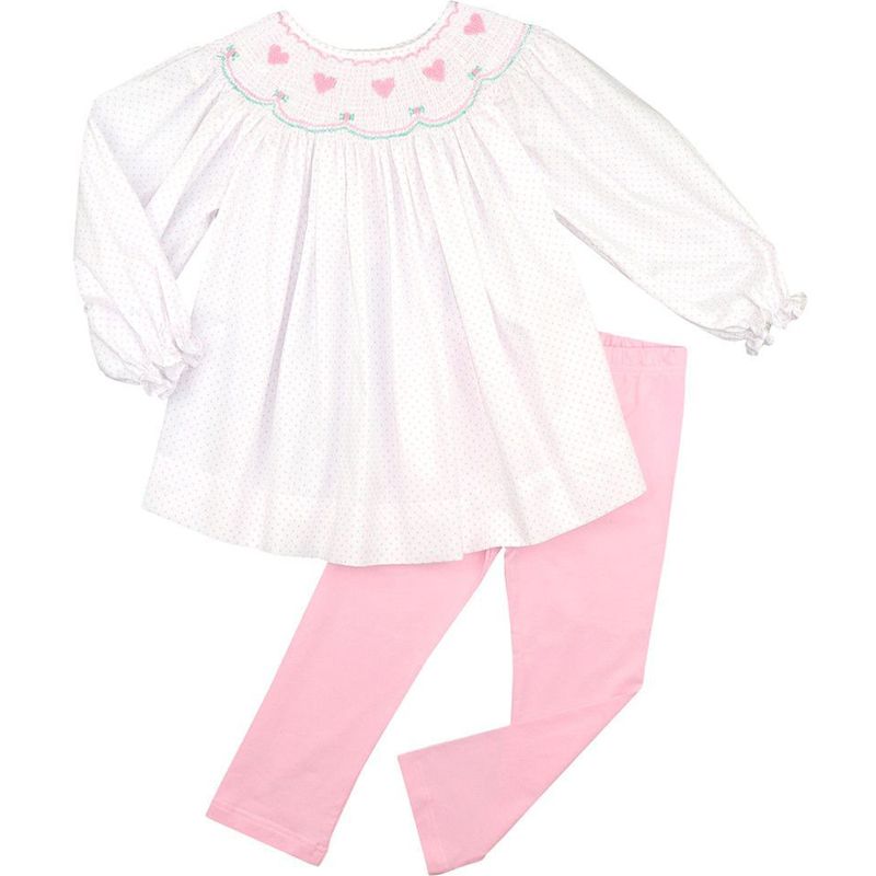 Pink Dot Smocked Hearts Legging Set