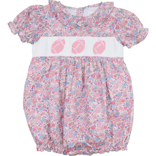 Pink Floral Smocked Football Bubble