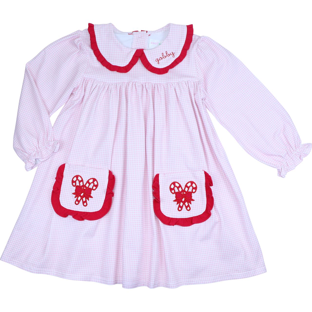 Pink Gingham Applique Candy Cane Knit Dress