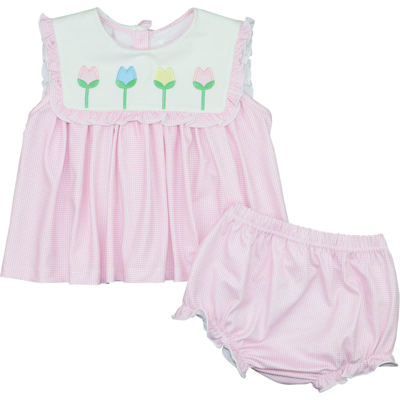 Pink Gingham Applique Tulip Diaper Set